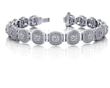 14KT WHITE GOLD 3 CTW G-H VS2/SI1 FANCIFUL ROUND DIAMOND BRACELET WITH TUBE: 14KT WHITE GOLD 3 CTW G-H VS2/SI1 FANCIFUL ROUND DIAMOND BRACELET WITH TUBE LINKS #PAPPS20179v5