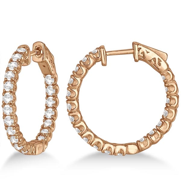 Medium Round Diamond Hoop Earrings 14k Rose Gold 2.00ctw: CENTER STONE; Diamond CENTER STONE CLARITY; SI1-SI2 CENTER STONE COLOR; J-K CENTER STONE SETTING; Prong SIDE STONE CLARITY; SIDE STONE COLOR; SIDE STONE SETTING; ctw OF SIDE STONE: SIDE STONE QUALITY;