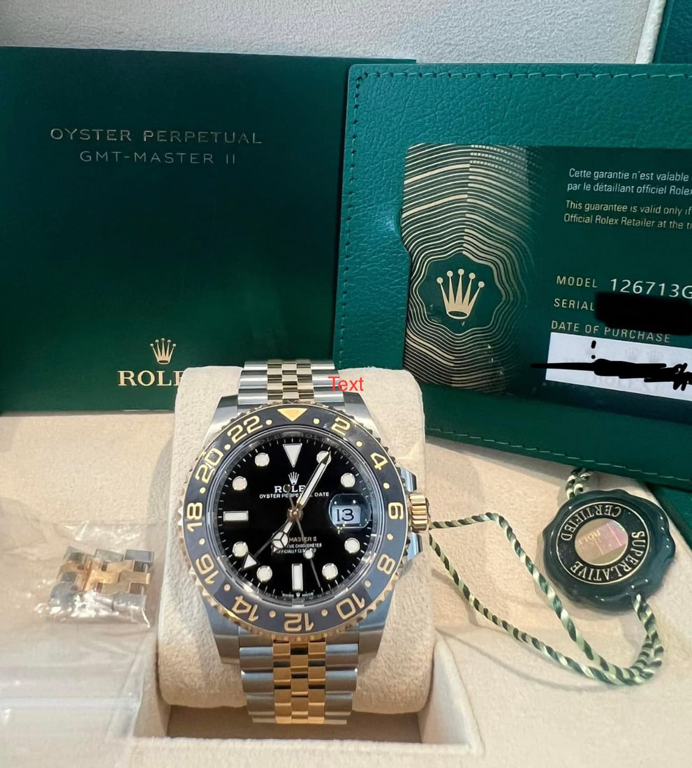 Brand New Release 2023 GMT MASTER II w/18k Yellow Gold and Steel Comes with: Brand New Release 2023 GMT MASTER II w/18k Yellow Gold and Steel Comes with Box & Papers #PAPPS19277v8
