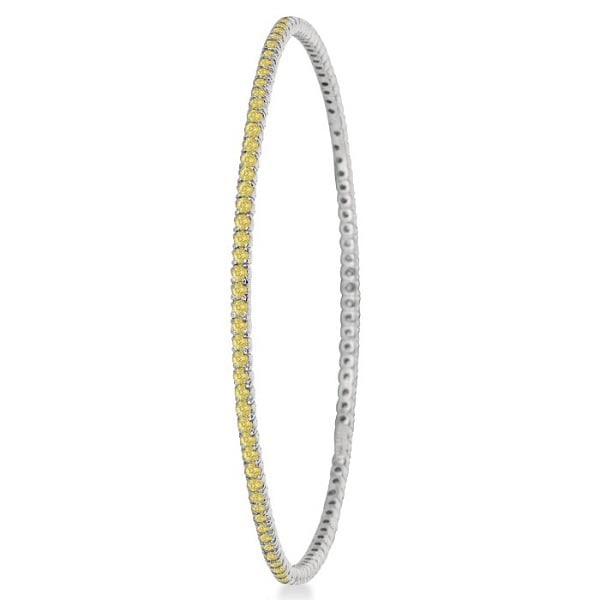Fancy Yellow Diamond Eternity Bangle Bracelet 14k White Gold 2.60ctw: CENTER STONE; Diamond CENTER STONE CLARITY; SI CENTER STONE COLOR; Yellow CENTER STONE SETTING; Prong SIDE STONE CLARITY; SIDE STONE COLOR; SIDE STONE SETTING; ctw OF SIDE STONE: SIDE STONE QUALITY; #