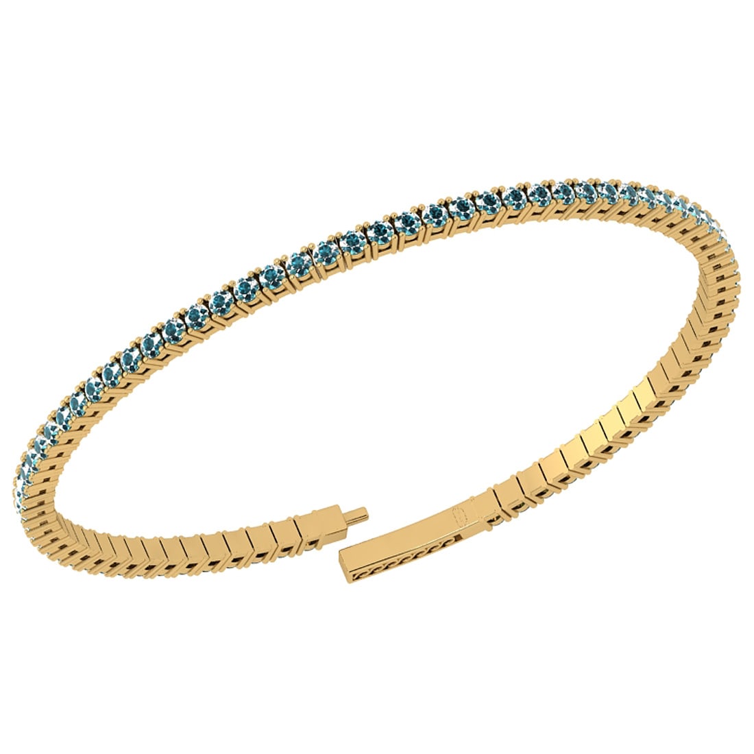 1.66 Ctw i2/i3 Treated Fancy Blue Diamond 14K Yellow Gold Bangle: Center Diamond Weight : 1.66 Ctw (Round Cut) Center Diamond Color :-Treated Fancy Blue Diamond Center Clarity : i2/i3 Stone Setting : Prong Metal Weight : Approx 6.36 Gram 14K Yellow Gold Bangle MJ402