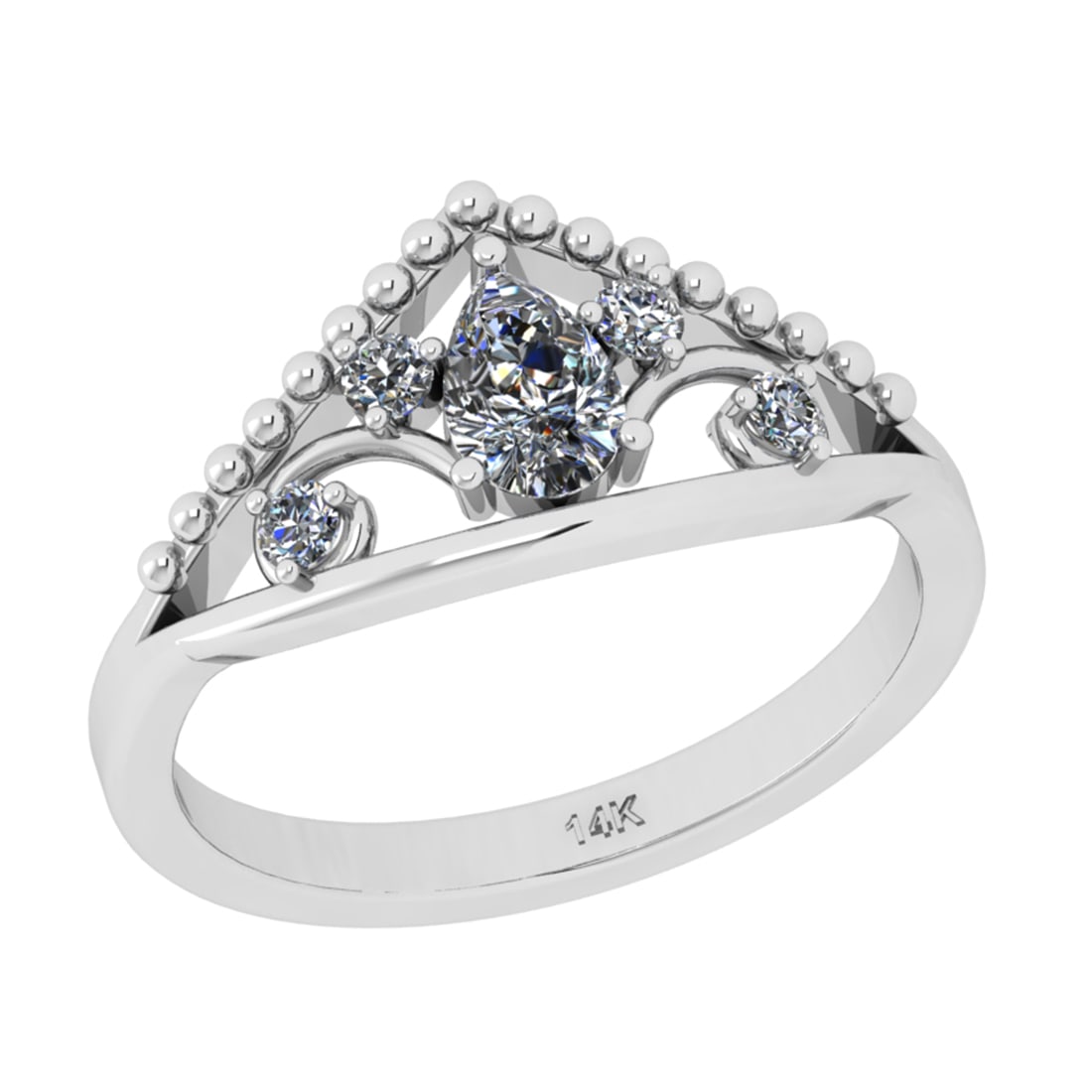 0.64 Ctw SI2/I1 Diamond 14K White Gold Promises Ring: Center Diamond Weight : 0.50 Ctw (Pear Cut) Center Diamond Color : J-K Center Stone Setting : Prong Center Stone Clarity : SI2/I1 Side Stone Weight Of Ctw 0.14 Ctw Side Stone Color : J-KStone Clarity 