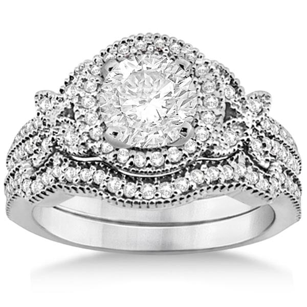 Butterfly Diamond Engagement Ring and Wedding Band 14k White Gold 1.58ctw: CENTER STONE; Diamond 1.00 CTW CENTER STONE CLARITY; SI1-SI2 CENTER STONE COLOR; G-H CENTER STONE SETTING; Pave SIDE STONE CLARITY; SIDE STONE COLOR; SIDE STONE SETTING; 0.58 ctw OF SIDE STONE: SIDE S