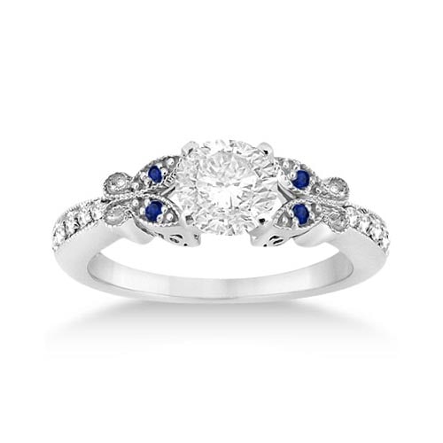 Butterfly Diamond and Sapphire Engagement Ring 14k White Gold 1.20ctw: CENTER STONE; Diamond 1.00 CTW CENTER STONE CLARITY; SI1-SI2 CENTER STONE COLOR; J-K CENTER STONE SETTING; SIDE STONE CLARITY; Eye Clean,SI1-SI2 SIDE STONE COLOR; Blue,J-K SIDE STONE SETTING; Pave,Pav
