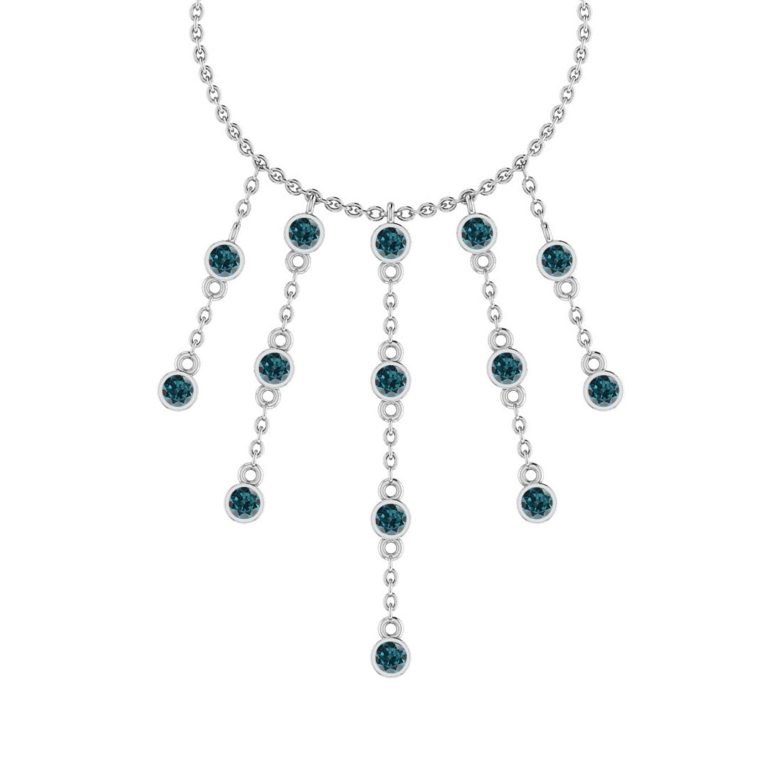 1.12 Ctw i2/i3 Treated Fancy Blue Diamond 14K White Gold Yard Necklace: Center Diamond Weight : 1.12 Ctw (Round Cut) Center Diamond Color :-Treated Fancy Blue Diamond Center Clarity : i2/i3 Stone Setting : Prong Metal Weight : Approx 6.00 Gram 14K White Gold Yard Necklace