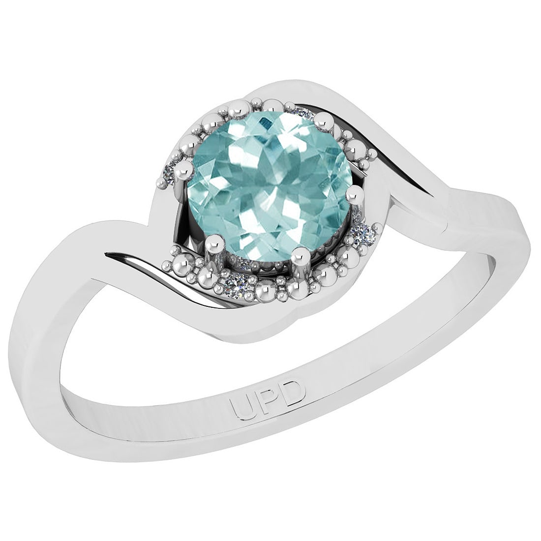 0.74 Ctw SI2/I1 Aquamarine And Diamond 14K White Gold Ring: Center Stone Weight : 0.72 Ctw (Round Cut) Center Stone Color :-Aquamarine Center Stone Setting : Prong Side Stone Weight Of Ctw 0.02 Ctw Side Stone Color : J-K Stone Clarity : SI2/I1 Stone Setting : 
