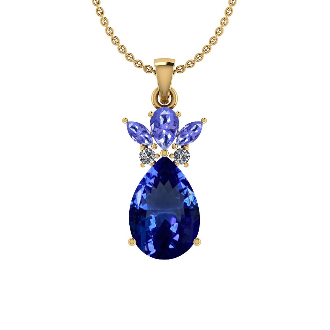 3.31 Ctw VS/SI1 Tanzanite,Garnet And Diamond 18K Yellow Gold Pendant Neckla: Center Stone Weight : 3.25 Ctw (Oval & Pear,Marquise Cut) Center Stone Color :-Tanzanite,Garnet Center Stone Setting : Prong Side Stone Weight Of Ctw 0.06 Ctw Side Stone Color : G-H Stone Clarity :