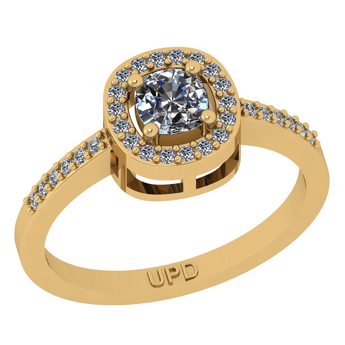 0.58 ctw GIA Certified Center StoneDiamond 14K Yellow Gold Engagement Halo: Center Diamond Weight :-0.40 Ctw (Cushion Cut) GIA Certified Center StoneCenter Color :- I-J Stone Clarity : SI2/I1 Stone Setting : Prong Side Stone Weight Of Ctw 0.18 ctw Side Stone Color : I-J Stone