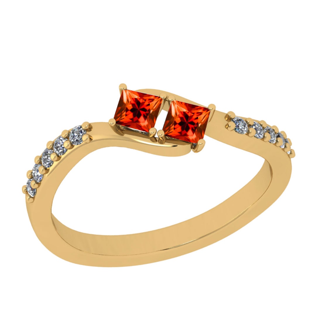 0.30 Ctw SI2/I1 Orange Sapphire And Diamond 14K Yellow Gold two Stone Ring: Center Stone Weight : 0.16 Ctw (Round Cut) Center Stone Color :-Orange Sapphire Center Stone Setting : Prong Side Stone Weight Of Ctw 0.14 Ctw Side Stone Color : J-K Stone Clarity :SI2/I1 Stone Settin