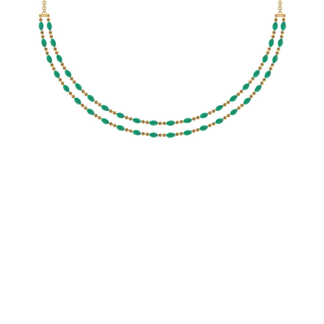 10.50 Ctw Emerald 14K Yellow Gold Double layer Necklace: Center Stone Weight : 10.50 Ctw ( Marquise Cut) Center Stone Color :-Emerald Stone Setting : Prong Metal Weight : Approx 15.80 Gram 14K Yellow Gold Double layer Necklace Size :- 16 Inches #PAPPS67602v