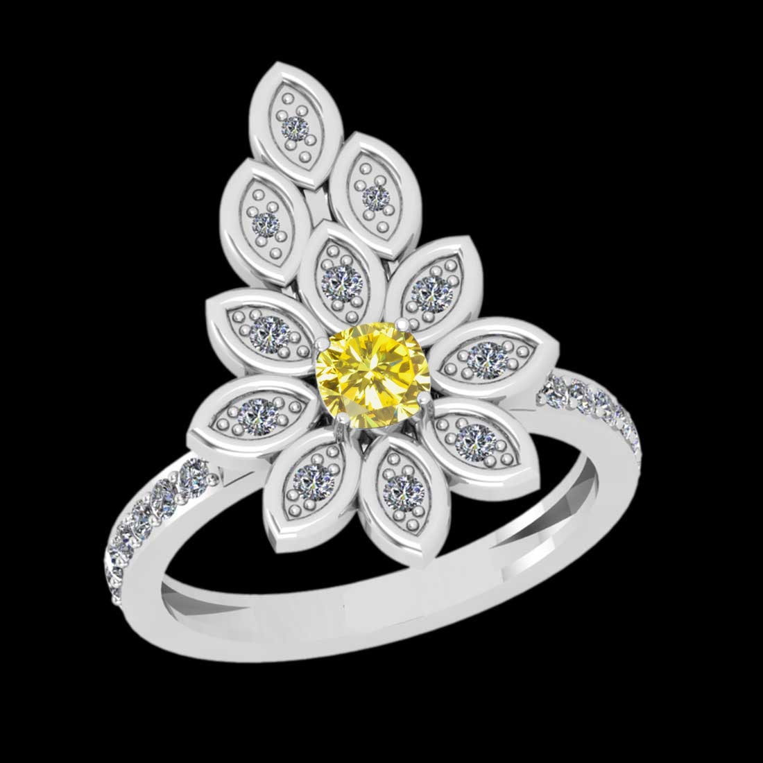 1.01 Ctw Gia certified Natural Fancy Yellow And White Diamond 14K White Gol: Gia certified Color Diamond Weight : 0.71 Ctw (Cushion Cut ) Gia certified Center Diamond Color : Natural Fancy Yellow Diamond Stone Clarity : vvs2 Stone Setting : Prong Side Stone Weight Of Ctw 0.30 