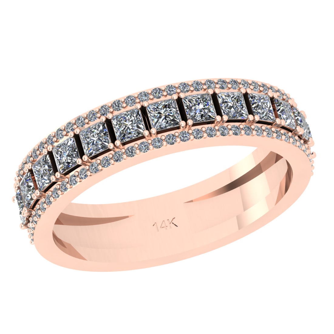 0.95 Ctw SI2/I1 Diamond 14K Rose Gold Entity Band Ring: Total Diamond Weight : 0.95 Ctw ( Round & Princess Cut) Color : J-K Setting : Prong Stone Clarity : SI2/I1 Metal Weight : Approx 3.90 Gram 14K Rose Gold Entity Band Ring Current Ring Size is-7 #PAPPS9