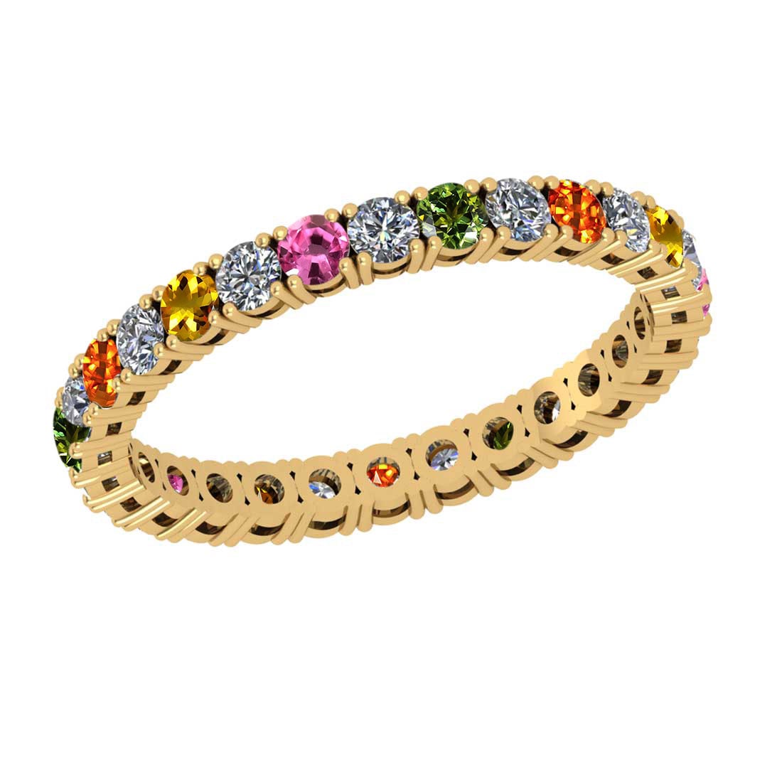 1.92 Ctw VS/SI1 Multi Stone Sapphire And Diamond 14K Yellow Gold Entity Ban: Multi Stone Weight : 0.96 Ctw ( Round Cut ) Multi Stone Color :- Pink,Yellow Green,Orange Sapphire Stone Setting : Prong Side Diamond Weight Of Ctw 0.96 Ctw Side Stone Color : J-K Stone Clarity : VS/S