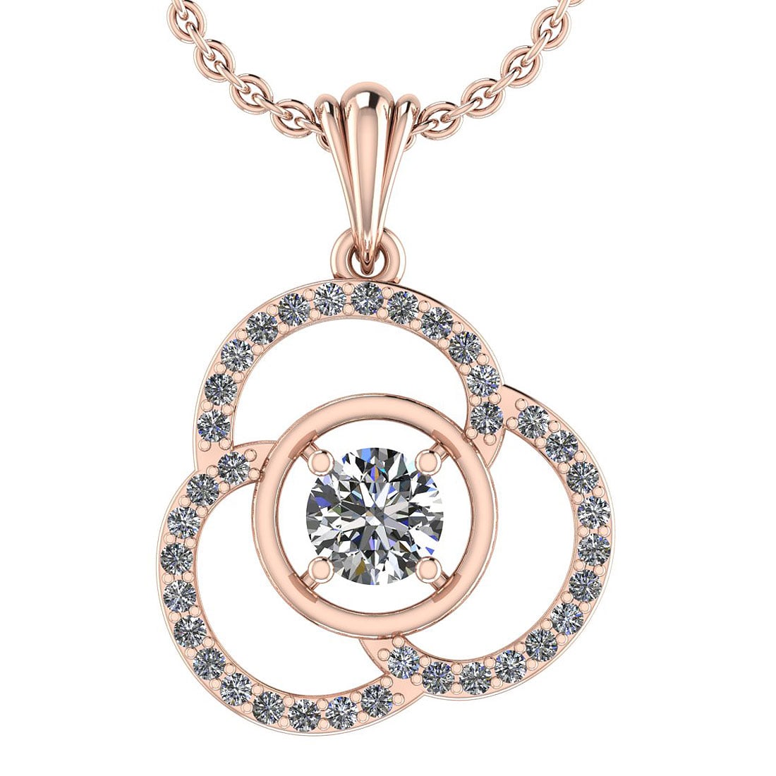 0.78 Ctw SI2/I1 Diamond 14K Rose Gold Necklace: Center Stone Weight : 0.50 Ctw (Round Cut ) Center Stone Color : J-K Stone Clarity : SI2/I1 Center Stone Setting : Prong Side Diamond Weight Of Ctw 0.28 Ctw Side Stone Color : J-K Stone Clarity :