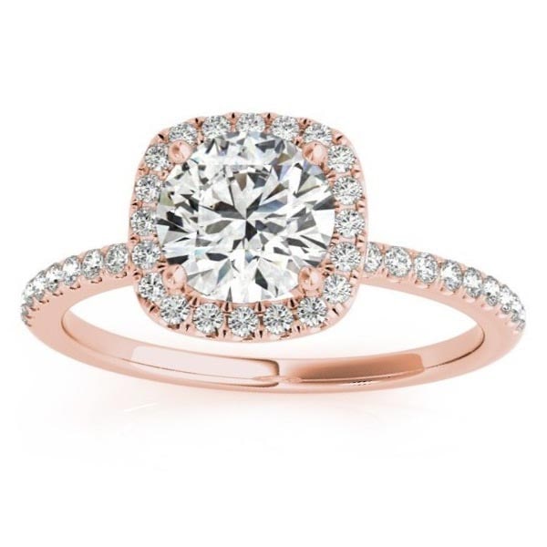 Square Halo Diamond Engagement Ring Setting in 14k Rose Gold 1.20ctw: CENTER STONE; 1.00 CTW CENTER STONE CLARITY; SI1-SI2 CENTER STONE COLOR; J-K CENTER STONE SETTING; SIDE STONE CLARITY; SI1-SI2 SIDE STONE COLOR; J-K SIDE STONE SETTING; Prong ctw OF SIDE STONE: 0.2 SI