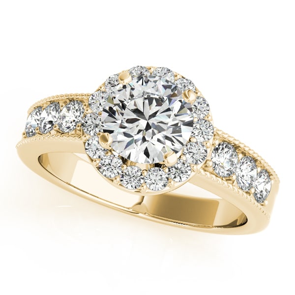 Certified 1.30 Ctw SI2/I1 Diamond 14K Yellow Gold Engagement Halo Ring: Center Diamond Approx Weight: 0.70 Ctw (Round Cut) Center Color: J-K Center Stone Clarity: SI2/I1 Center Stone Setting: Prong Side Stone 0.60 Ctw Side Stone Color: J-K Stone Clarity: SI2/I1 Stone Sett