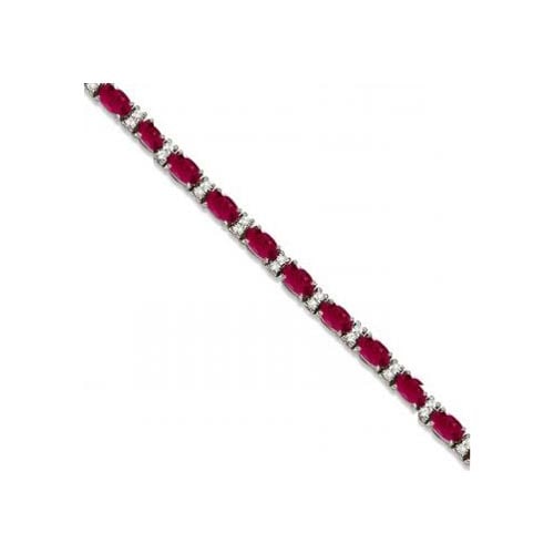 Diamond and Oval Cut Ruby Tennis Bracelet 14k White Gold 9.25ctw: CENTER STONE; Ruby CENTER STONE CLARITY; CENTER STONE COLOR; Red CENTER STONE SETTING; Prong SIDE STONE CLARITY; SI SIDE STONE COLOR; J-K SIDE STONE SETTING; Prong ctw OF SIDE STONE: 0.5 SIDE STONE
