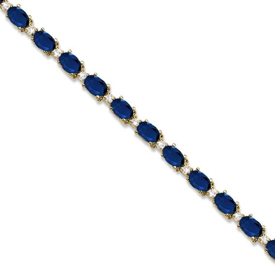 Blue Sapphire and Diamond Tennis Bracelet 14k Yellow Gold 12.00ctw: CENTER STONE; Sapphire CENTER STONE CLARITY; CENTER STONE COLOR; Blue CENTER STONE SETTING; Prong SIDE STONE CLARITY; SI SIDE STONE COLOR; J-K SIDE STONE SETTING; Prong ctw OF SIDE STONE: 0.5 SIDE