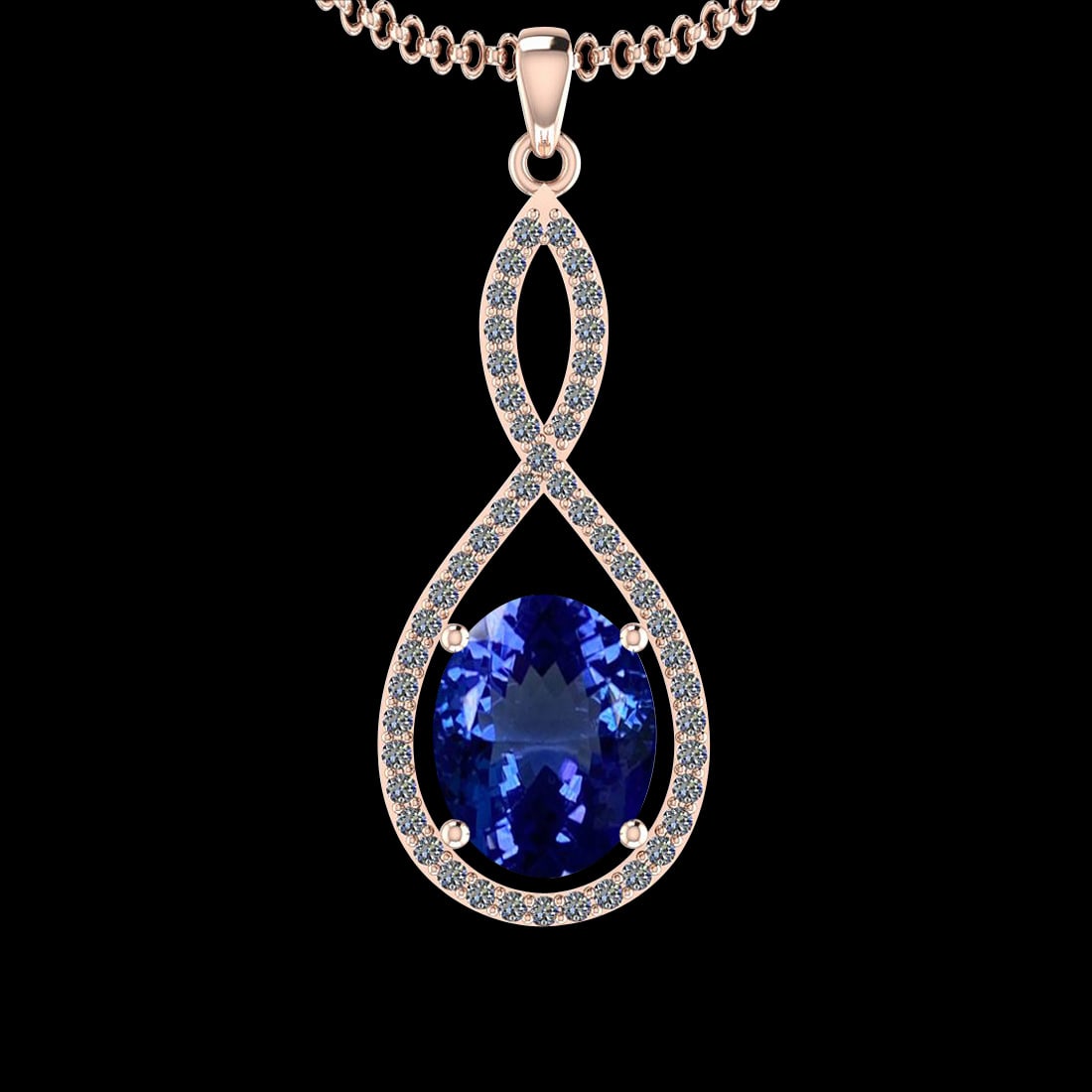 5.71 Ctw VS/SI1 Tanzanite And Diamond 10K Rose Gold Vintage Style Pendant: Color Stone Weight : 5.23 Ctw (1 Psc Oval ) Center Stone Color : Tanzanite Center Stone Setting : Prong Side Stone Weight Of Ctw 0.48 Ctw Side Stone Color : G-H Stone Clarity : VS/SI1 Stone Setting : 