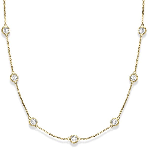 Station Bezel-Set Necklace in 14k Yellow Gold 3.00ctw: CENTER STONE; Diamond CENTER STONE CLARITY; SI CENTER STONE COLOR; J-K CENTER STONE SETTING; Bezel SIDE STONE CLARITY; SIDE STONE COLOR; SIDE STONE SETTING; ctw OF SIDE STONE: SIDE STONE QUALITY;
