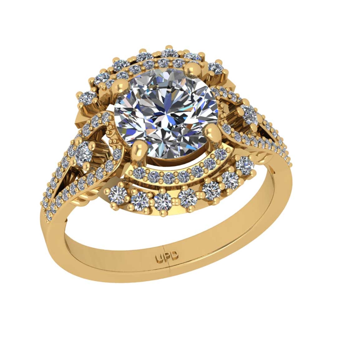 2.53 Ctw SI2/I1 Diamond 14K Yellow Gold Engagement Halo Ring: Center Diamond Weight : 2.00 Ctw (Round Cut GIA ) Center Color :-J-K Center Stone Clarity :- SI2/I1 Center Stone Setting : Prong Side Stone Weight Of Ctw 0.53 Ctw Side Stone Color : J-K Stone Clarity 