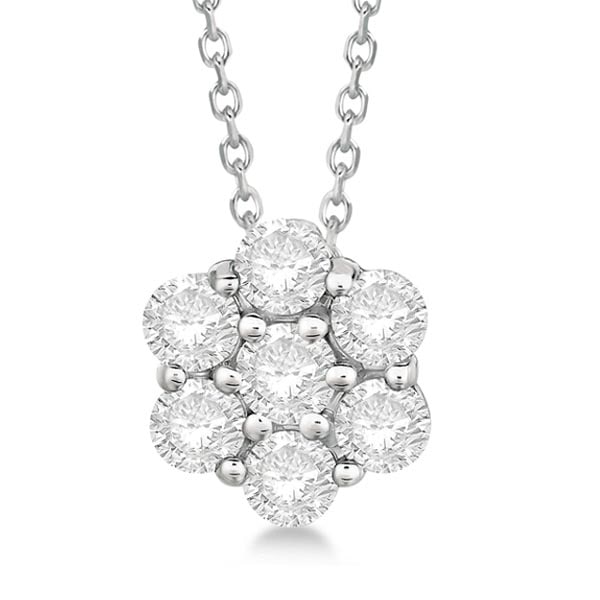 Cluster Diamond Flower Pendant Necklace 14K White Gold 1.50ctw: CENTER STONE; Diamond CENTER STONE CLARITY; SI1-SI2 CENTER STONE COLOR; White CENTER STONE SETTING; Prong SIDE STONE CLARITY; SIDE STONE COLOR; SIDE STONE SETTING; ctw OF SIDE STONE: SIDE STONE QUALIT