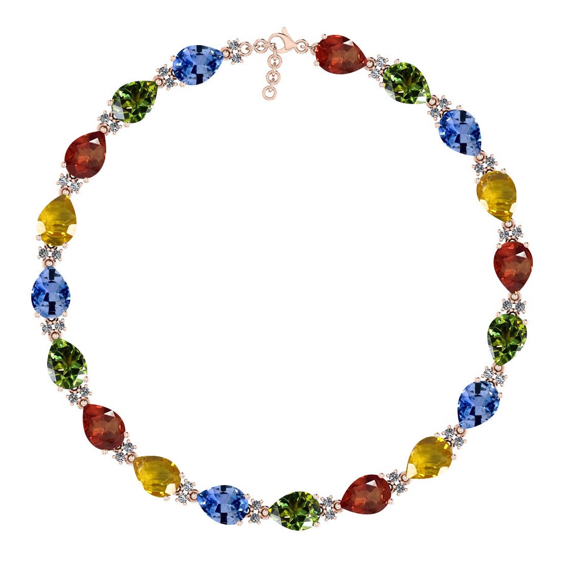 14.63 Ctw I2/I3 Multi Sapphire And Diamond 14K Rose Gold Bracelet: Color Stone Weight : 14.25 Ctw (Pear Cut ) Center Stone Color : Yellow,Green,ceylon Sapphire Center Stone Setting : Prong Side Stone Weight Of Ctw 0.38 Ctw Side Stone Color : J-K Stone Clarity : I2/I3