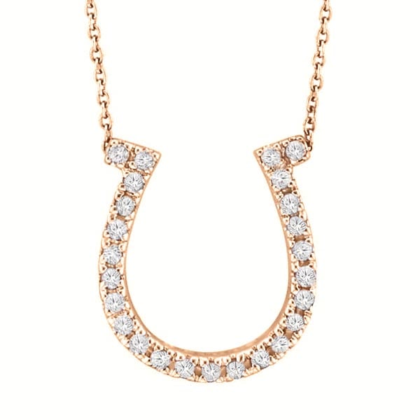 Diamond Horseshoe Pendant Necklace 14k Rose Gold 0.26ctw: CENTER STONE; Diamond CENTER STONE CLARITY; SI CENTER STONE COLOR; J-K CENTER STONE SETTING; Prong SIDE STONE CLARITY; SIDE STONE COLOR; SIDE STONE SETTING; ctw OF SIDE STONE: SIDE STONE QUALITY;