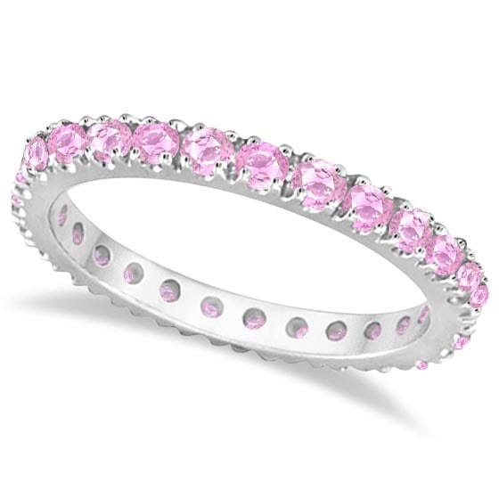 Pink Sapphire Eternity Ring Stackable Band 14k White Gold 0.73ctw: CENTER STONE; Sapphire CENTER STONE CLARITY; CENTER STONE COLOR; Pink CENTER STONE SETTING; Prong SIDE STONE CLARITY; SIDE STONE COLOR; SIDE STONE SETTING; ctw OF SIDE STONE: SIDE STONE QUALITY;