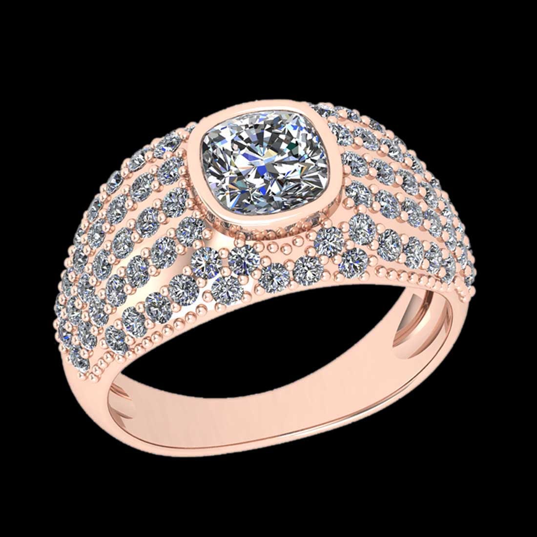 2.32 Ctw SI2/I1 Diamond 18K Rose Gold Engagement Ring: Center Diamond Weight : 1.00 Ctw ( Cushion Cut) Center Diamond Color :-G-H Setting : Prong Side Weight Of Ctw 1.32 Ctw Color : G-H Clarity : SI2/I1 Stone Setting : Prong Metal Weight : Approx 6.30