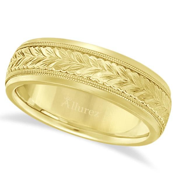 Hand Engraved Wedding Band Carved Ring in 14k Yellow Gold 4.5mm (1 of 1)