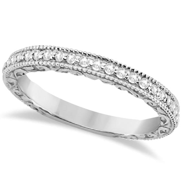 Milgrain and Filigree Diamond Wedding Band 14kt White Gold 0.20ctw.: CENTER STONE; Diamond CENTER STONE CLARITY; SI1-SI2 CENTER STONE COLOR; Gh CENTER STONE SETTING; Pave SIDE STONE CLARITY; SIDE STONE COLOR; SIDE STONE SETTING; ctw OF SIDE STONE: SIDE STONE QUALITY; #
