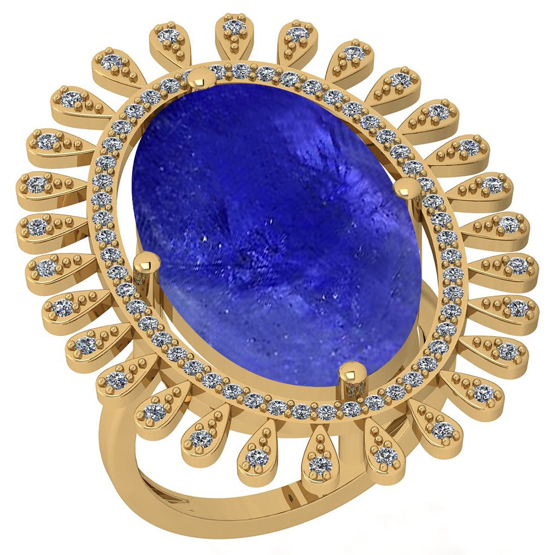 6.53 Ctw SI2/I1 Tanzanite And Diamond 14K White Gold Vintage Style Ring: Color Stone Weight : 6.00 Ctw ( Oval Cab ) Center Stone Color :-Tanzanite Center Stone Setting : Prong Side Stone Weight Of Ctw 0.53 Ctw Side Stone Color : J-K Stone Clarity : SI2/I1 Stone Setting : P