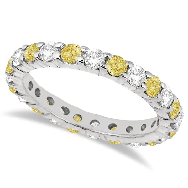Canary Yellow and White Diamond Eternity Ring 14k White Gold 2.00ctw: CENTER STONE; Diamond CENTER STONE CLARITY; SI CENTER STONE COLOR; Yellow CENTER STONE SETTING; Prong SIDE STONE CLARITY; SI SIDE STONE COLOR; J-K SIDE STONE SETTING; Prong ctw OF SIDE STONE: 1 SIDE S