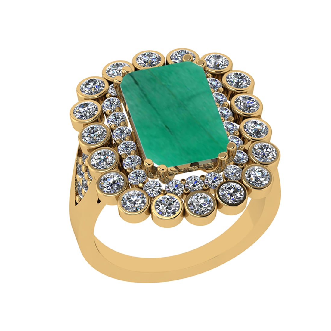 5.43 Ctw SI2/I1 Emerald and Diamond 14K Yellow Gold Double Ring: Color Stone Weight : 2.52 Ctw ( Emerald Cut) Stone Color :- Emerald Center Stone Setting : Prong Total Weight Of Ctw 2.91 Ctw Color : J-K Clarity : SI2/I1 Stone Setting : Prong Metal Weight : Approx 6