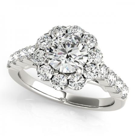 CERTIFIED 14KT WHITE GOLD 1.12 CTW J-K/VS-SI1 DIAMOND HALO ENGAGEMENT RING (1 of 1)
