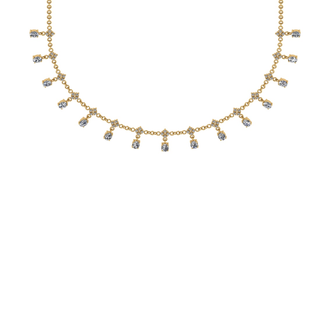 3.84 Ctw SI2/I1 Diamond Prong Set 14K Yellow Gold Necklace: Center Diamond Weight : 3.00 Ctw (Oval cut) Color : J-K Clarity : SI2/I1 Setting : Prong Side Weight Of Ctw 0.84 Ctw Color : J-K Clarity : SI2/I1 Stone Setting : Prong Metal Weight : Approx 11.90 gram