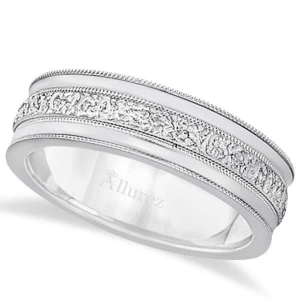 Carved Mens Wedding Ring Diamond Cut Band in Platinum 7 mm (1 of 1)