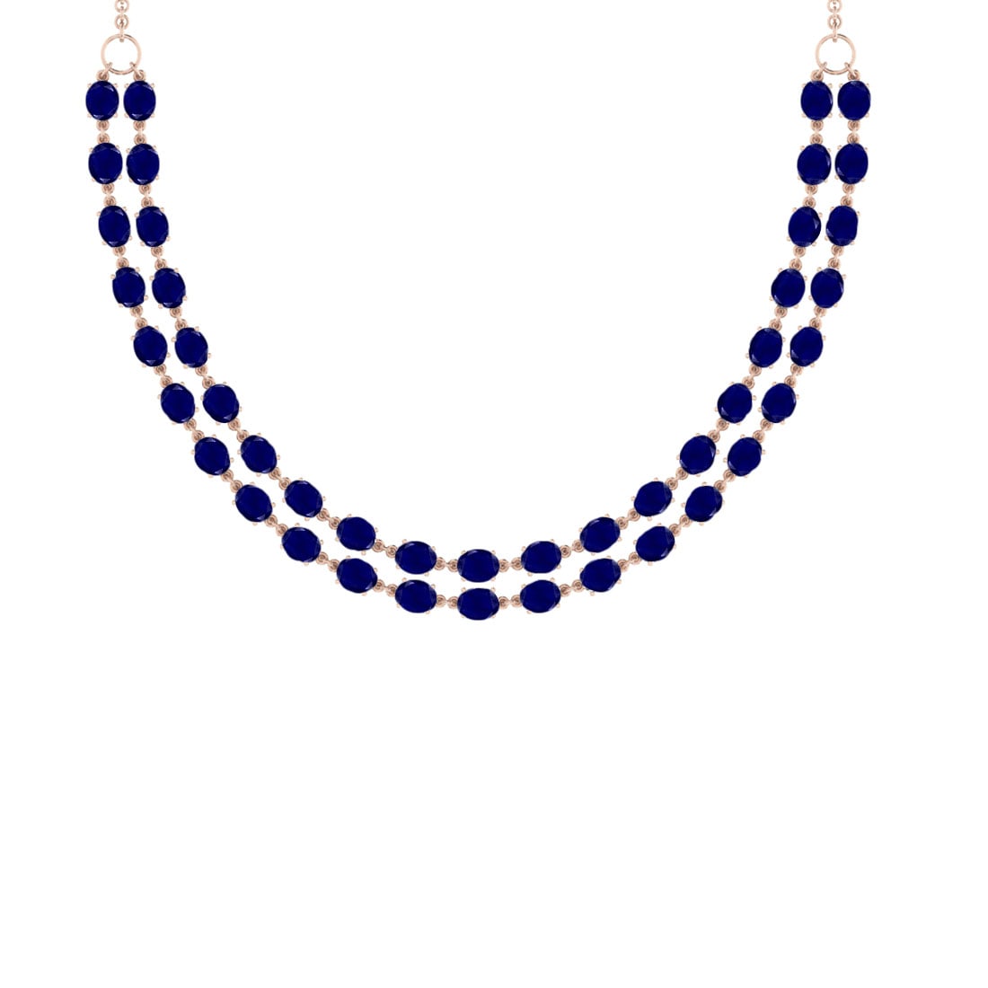 50.60 Ctw Blue sapphire 14K Rose Gold Double layer Necklace: Center Stone Weight : 50.60 Ctw ( Oval Cut) Center Stone Color :-Blue sapphire Stone Setting : Prong Metal Weight : Approx 34.20 Gram 14K Rose Gold Double layer Necklace Size :- 18 Inches #PAPPS67576v