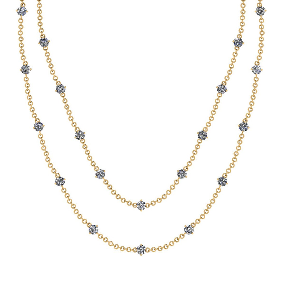 5.50 Ctw SI2/I1 Diamond 14K Yellow Gold Two Layer Yard Necklace: Total Diamond Weight : 5.50 Ctw (Round Cut) Color : J-K Setting : Prong Stone Clarity : SI2/I1 Metal Weight : Approx 12.00 Gram 14K Yellow Gold Two Layer Yard Necklace Size :-18 Inch #PAPPS93403v7