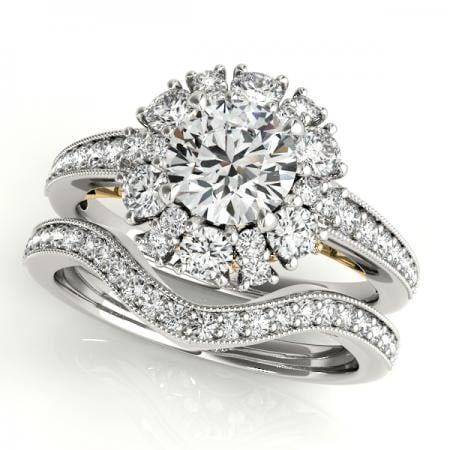 CERTIFIED 18KT TWO TONE GOLD 1.09 CTW J-K/VS-SI1 DIAMOND HALO BRIDAL SET (1 of 1)