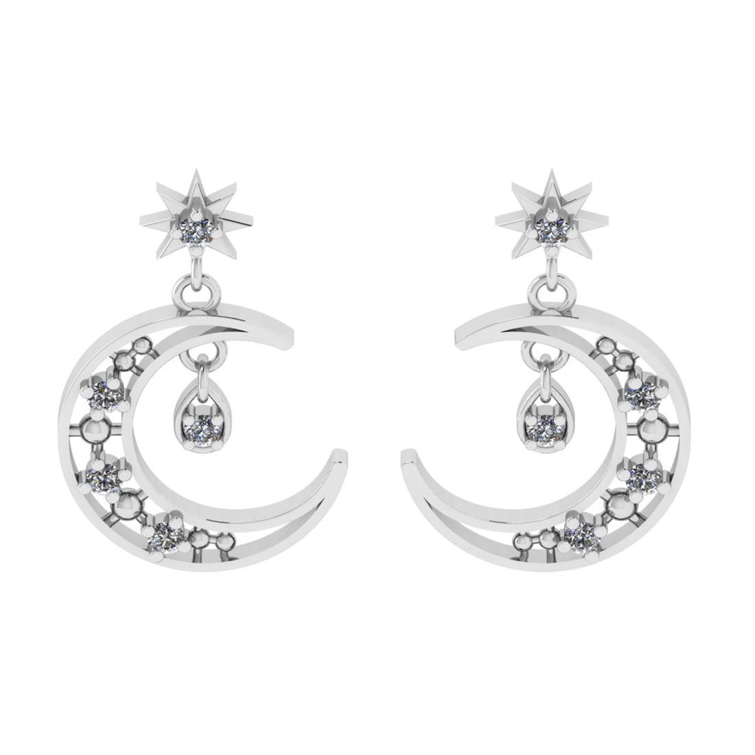 0.35 Ctw SI2/I1 Diamond 14K White Gold Star Moon Earrings (1 of 1)