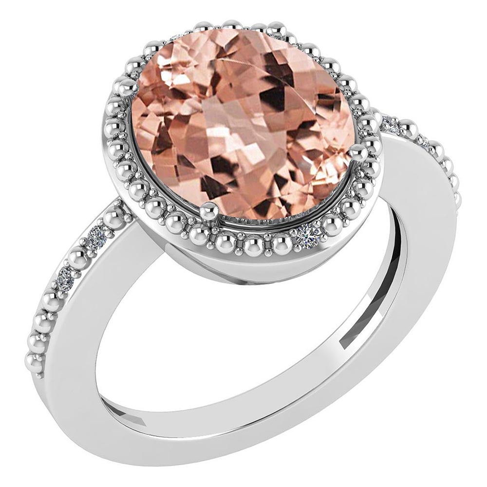 Certified 2.56 Ctw Morganite And Diamond Halo Ring 14K White Gold