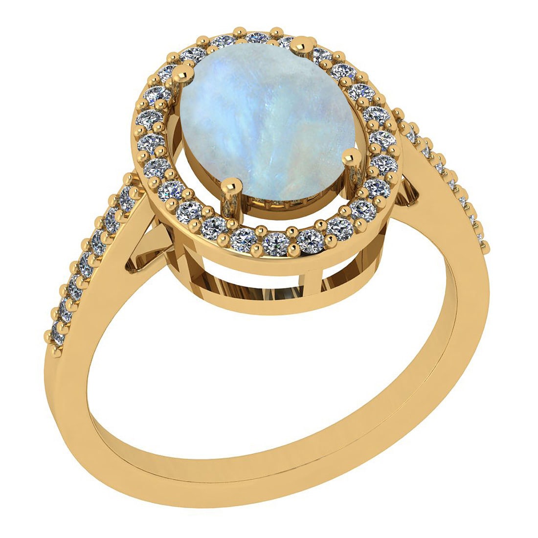 Certified 1.45 Ctw Rainbow And Diamond I1/I2 14K Yellow Gold Victorian Styl: Color Stone Approx Weight: 1.15 Ctw (1 pcs Oval Cabochon) Center Stone Color: Rainbow Center Stone Setting: Prong Side Stone Approx Weight: 0.30 Ctw Side Stone Color: J-K Stone Clarity: I1/I2 Stone