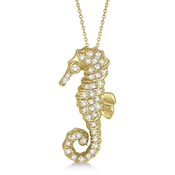 Diamond Seahorse Pendant Necklace 14k Yellow Gold 0.29ctw: CENTER STONE; Diamond,Diamond CENTER STONE CLARITY; SI1-SI2#SI1-SI2 CENTER STONE COLOR; J-K,J-K CENTER STONE SETTING; Pave,Bezel SIDE STONE CLARITY; SIDE STONE COLOR; SIDE STONE SETTING; ctw OF SIDE