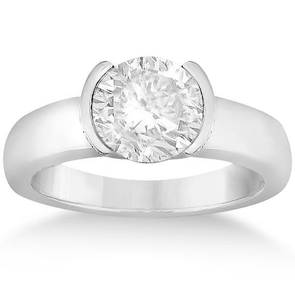 Half-Bezel Solitaire Engagement Ring in Platinum: CENTER STONE; DIAMOND (1.00 CTW) CENTER STONE CLARITY; SI1-SI2 CENTER STONE COLOR; J-K CENTER STONE SETTING; SIDE STONE CLARITY; SIDE STONE COLOR; SIDE STONE SETTING; ctw OF SIDE STONE: SIDE STONE