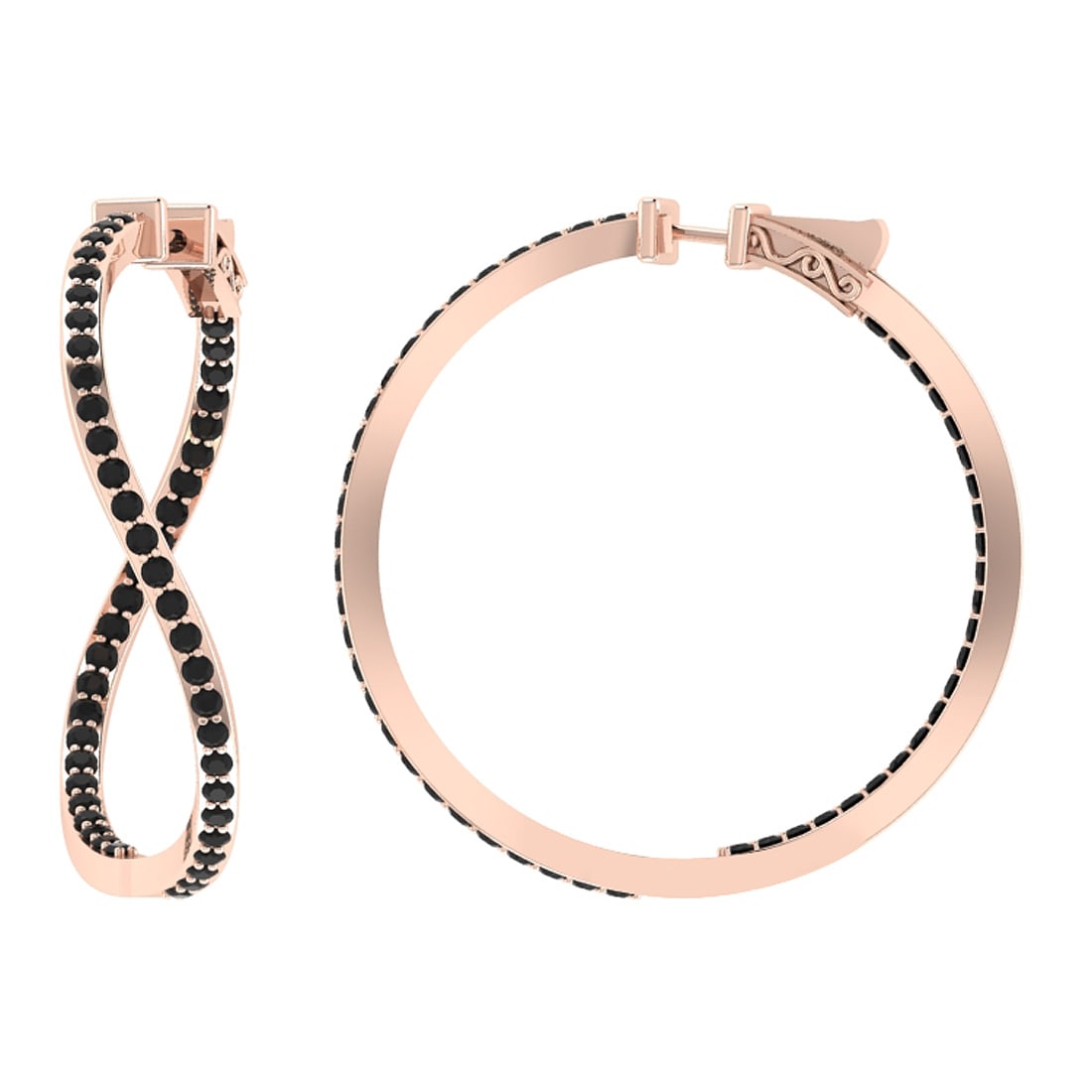 2.22 Ctw i2/i3 Treated Fancy Black Diamond 14K Rose Gold Hoop Earrings: Center Diamond Weight : 2.22 Ctw (Round Cut) Center Diamond Color :-Treated Fancy Black Diamond Center Clarity : i2/i3 Stone Setting : Prong Metal Weight : Approx 8.20 Gram 14K Rose Gold Hoop Earrings