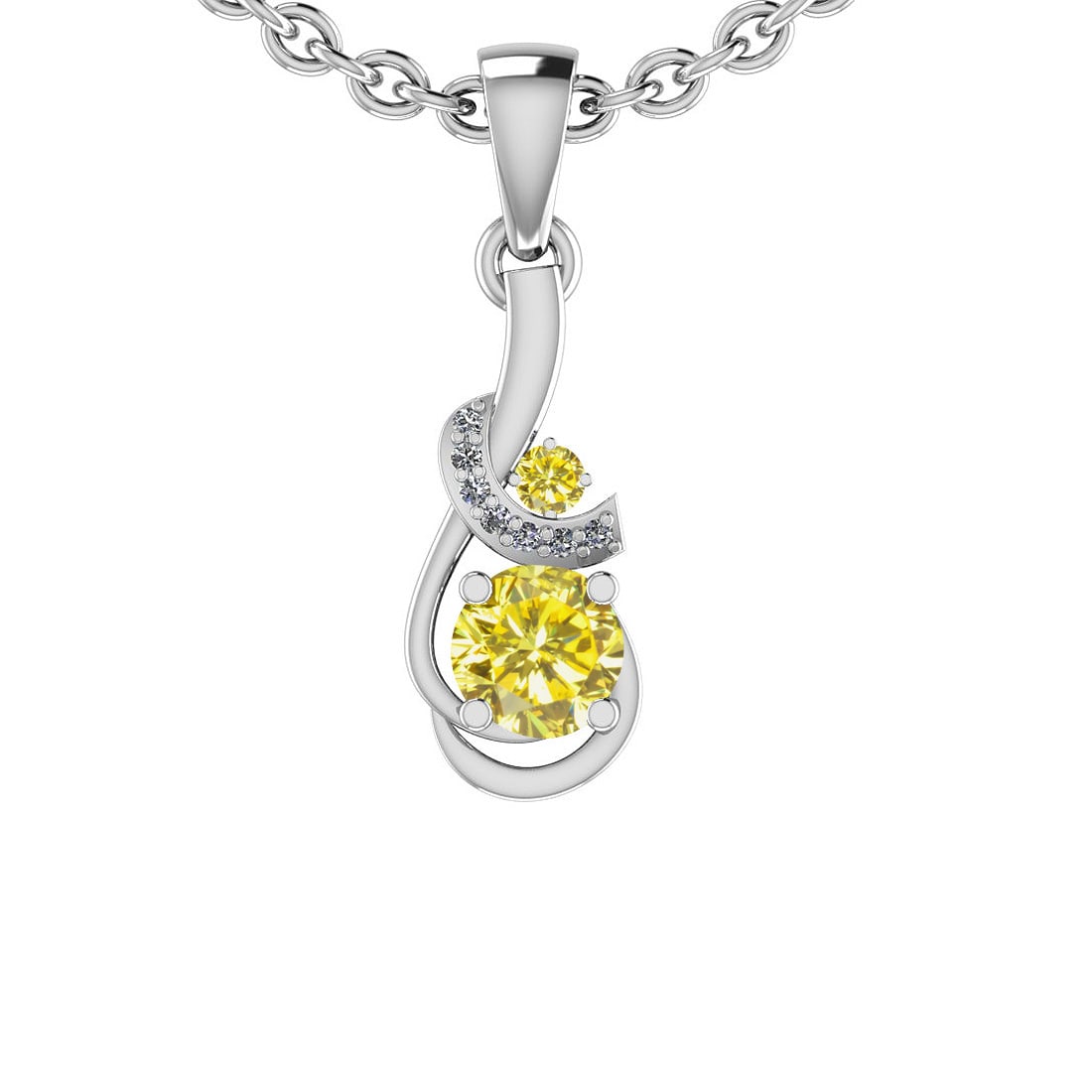 0.85 Ctw i2/i3 Treated Fancy Yellow And White Dimaond 14K White Gold Pendan: Center Diamond Weight : 0.75 Ctw ( Round cut) Center Diamond Color : Treated Fancy Yellow Dimaond Center Clarity : i2/i3 Center Stone Setting : Prong Side Stone Weight Of Ctw 0.10 Ctw Side Stone Color