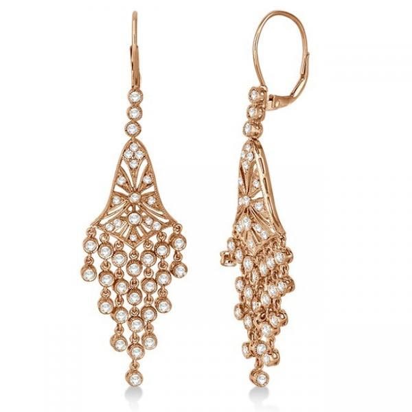 Bezel-Set Dangling Chandelier Diamond Earrings 14K Rose Gold 2.27ctw (1 of 1)
