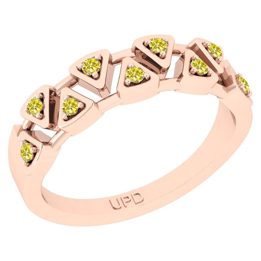 0.22 Ctw I2/I3 Treated Fancy Yellow Diamond 14K Rose Gold Eternity Band Rin: Diamond Weight : 0.22 Ctw (Round Cut) Diamond Color :- Treated Fancy Yellow Diamond Setting : Prong Center Clarity : I2/I3 Metal Weight : Approx 4.50 Gram 14K Rose Gold Eternity Band Ring Current Ring